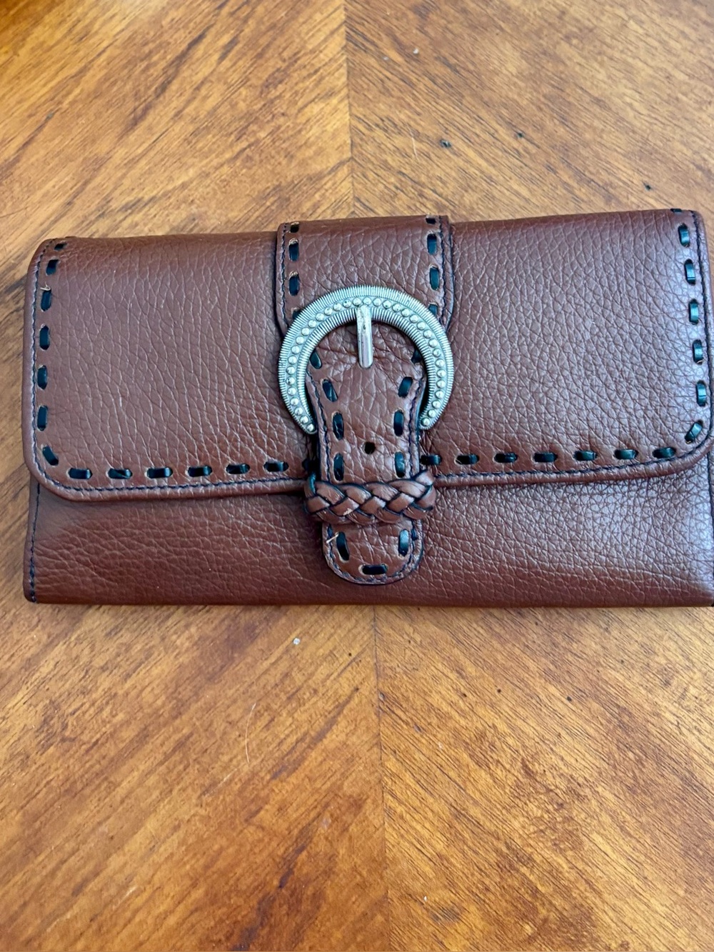 Brighton Brown Leather Wallet with Silver-Tone Buckle